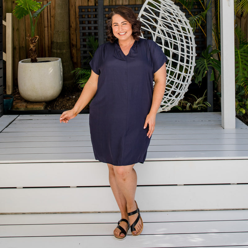 Styling You The Label Charity technical dress in navy, made in Australia