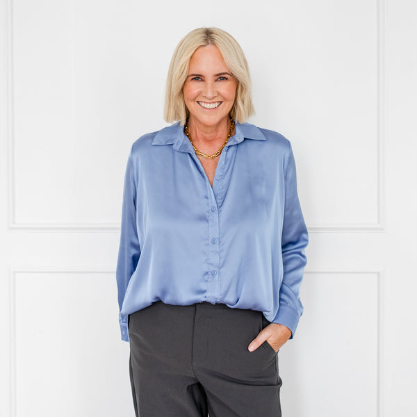 Styling You The Label Di satin shirt - periwinkle blue. Made in Australia