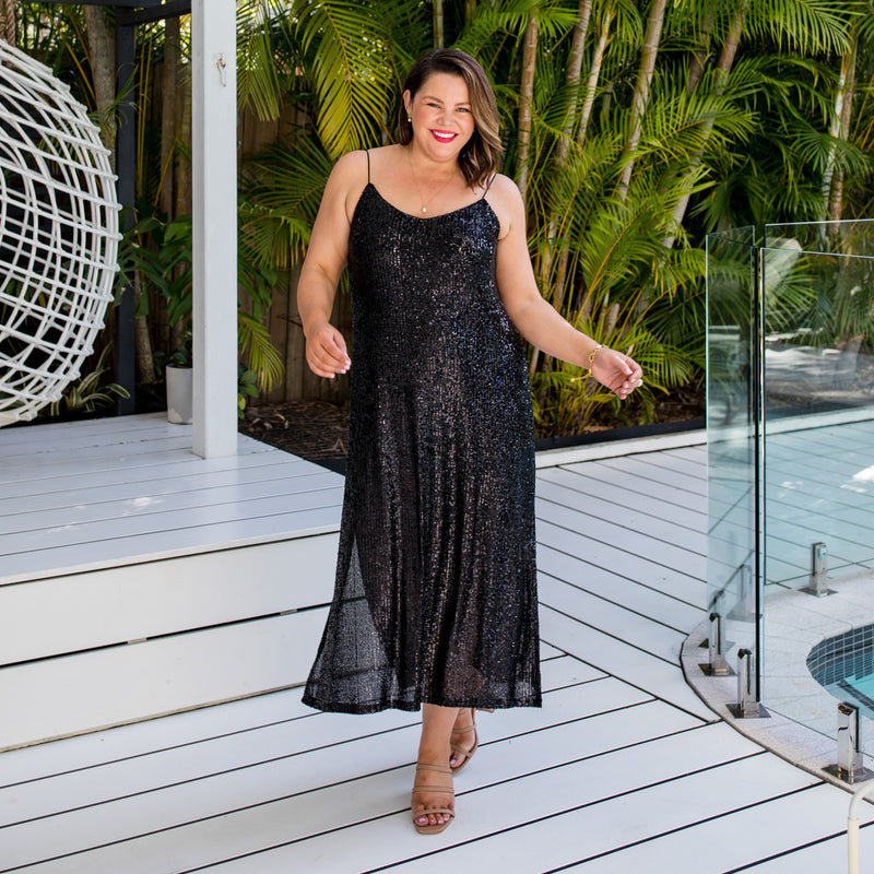 Styling You The Label Dominique sequin cami dress, made in Australia