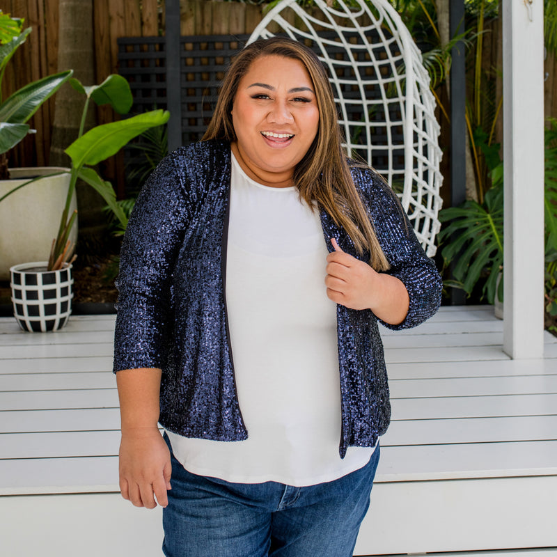 Styling You The Label Fleur sequin cardi in midnight navy, made in Australia