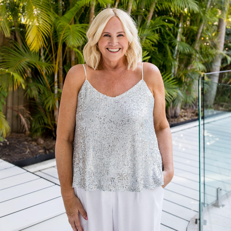 Styling You The Label Monica sequin swing cami - silver, made in Australia