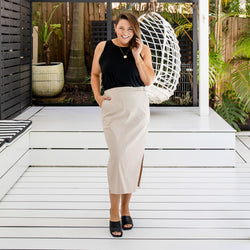 Styling You The Label Rana stretch maxi skirt - beige, made in Australia