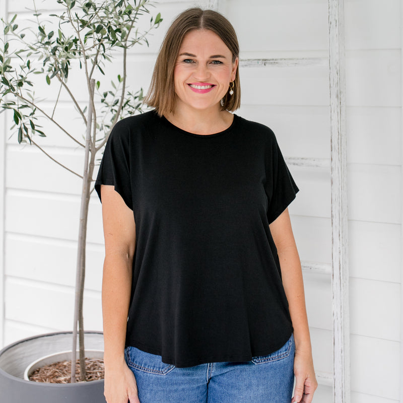 Styling You the Label Louisa jersey relaxed crew-neck tee in black. Made in Australia.