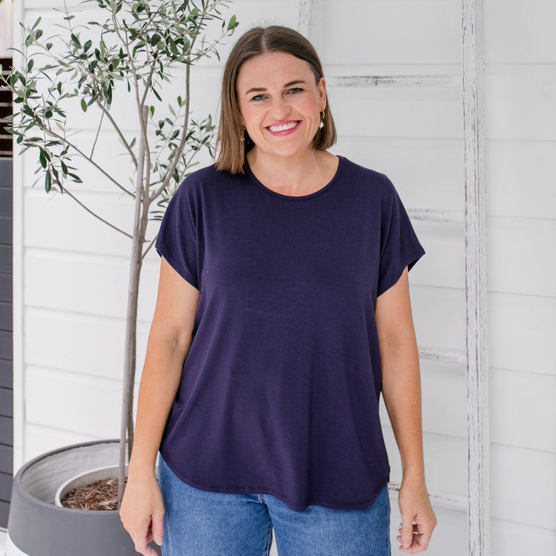 Styling You the Label Louisa jersey relaxed crew-neck tee in navy. Made in Australia.
