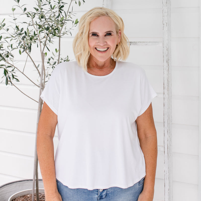 Styling You the Label Louisa jersey relaxed crew-neck tee in white. Made in Australia.