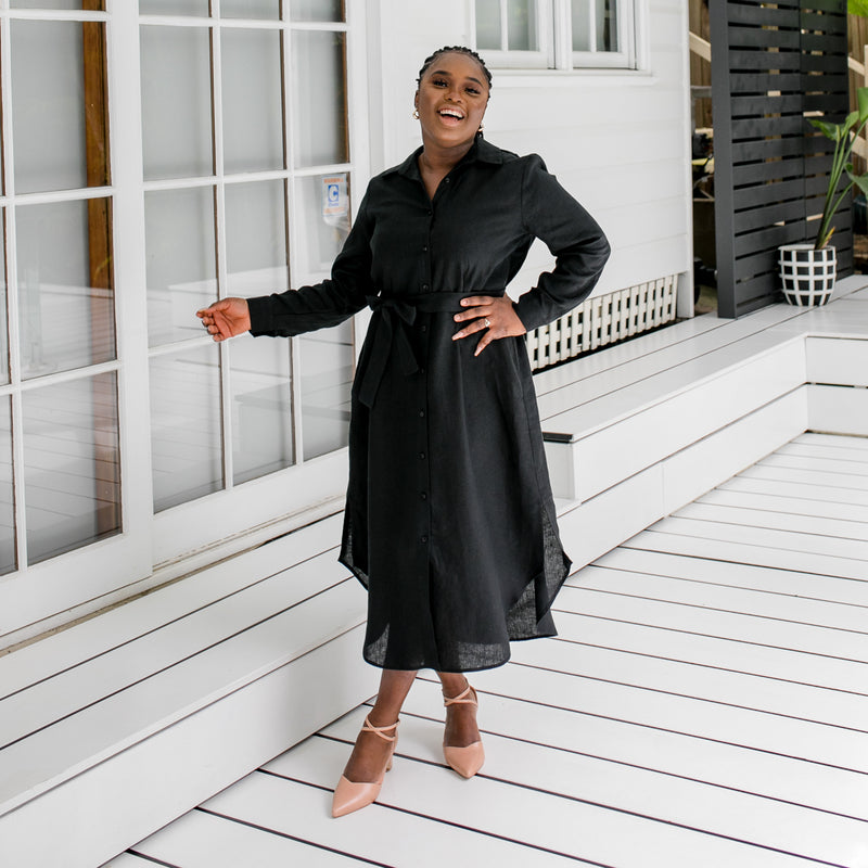 Styling You The Label Michelle linen shirt dress in black. Made in Australia