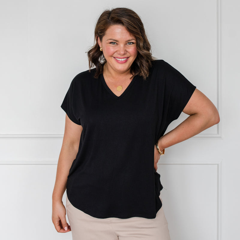 Styling You The Label Alexa V-neck tee - black, made in Australia