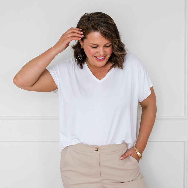 Styling You The Label Alexa V-neck tee - white, made in Australia