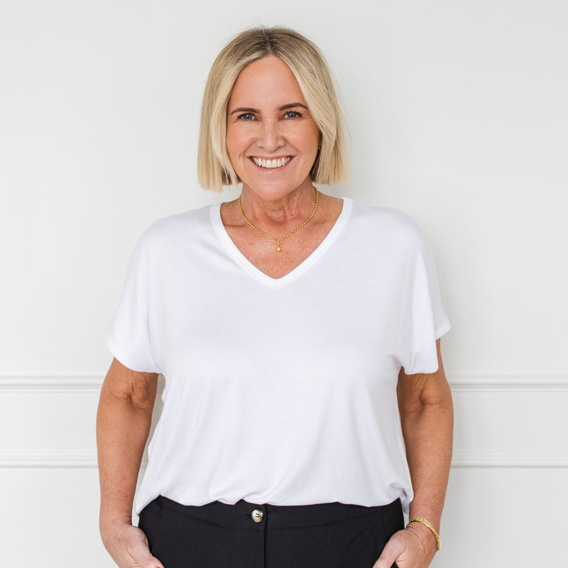 Styling You The Label Alexa V-neck tee - white, made in Australia