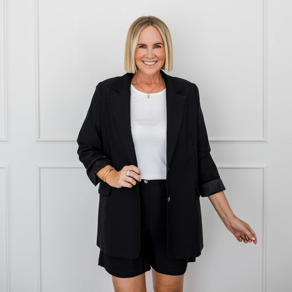 Styling You The Label Ashleigh stretch boyfriend blazer - black, made in Australia