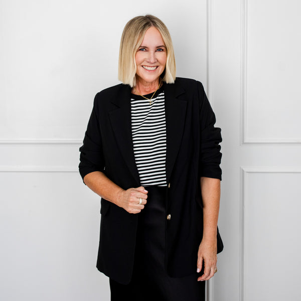 Styling You The Label Ashleigh stretch boyfriend blazer - black, made in Australia