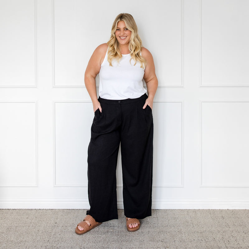 Styling You The Label Denyse stretch linen pant in black, made in Australia