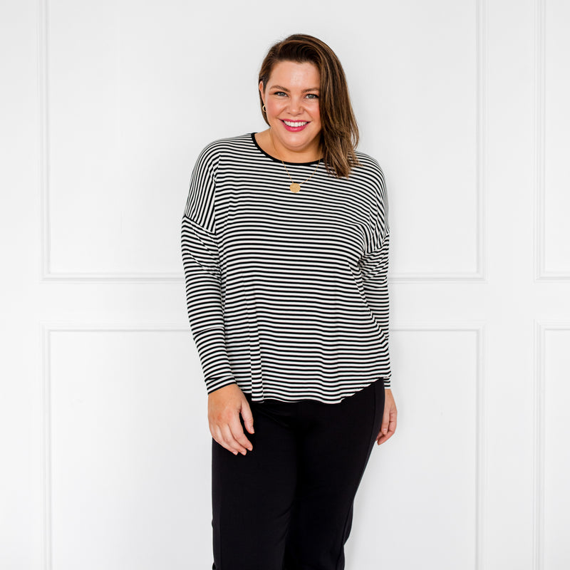 Styling You The Label Cathy long-sleeve relaxed tee - black stripe. Made in Australia