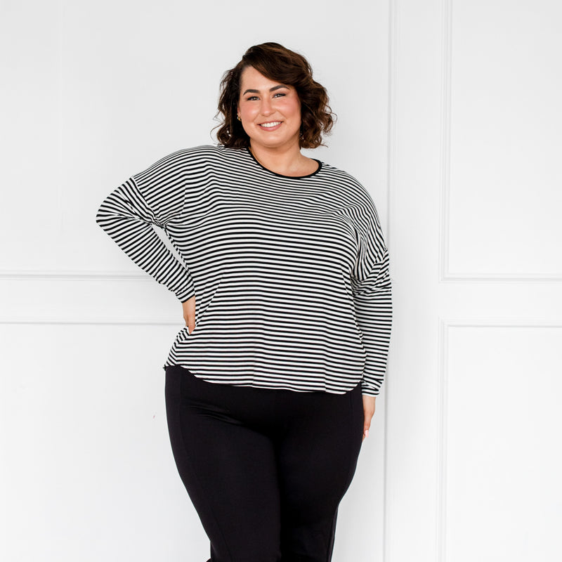 Styling You The Label Cathy long-sleeve relaxed tee - black stripe. Made in Australia