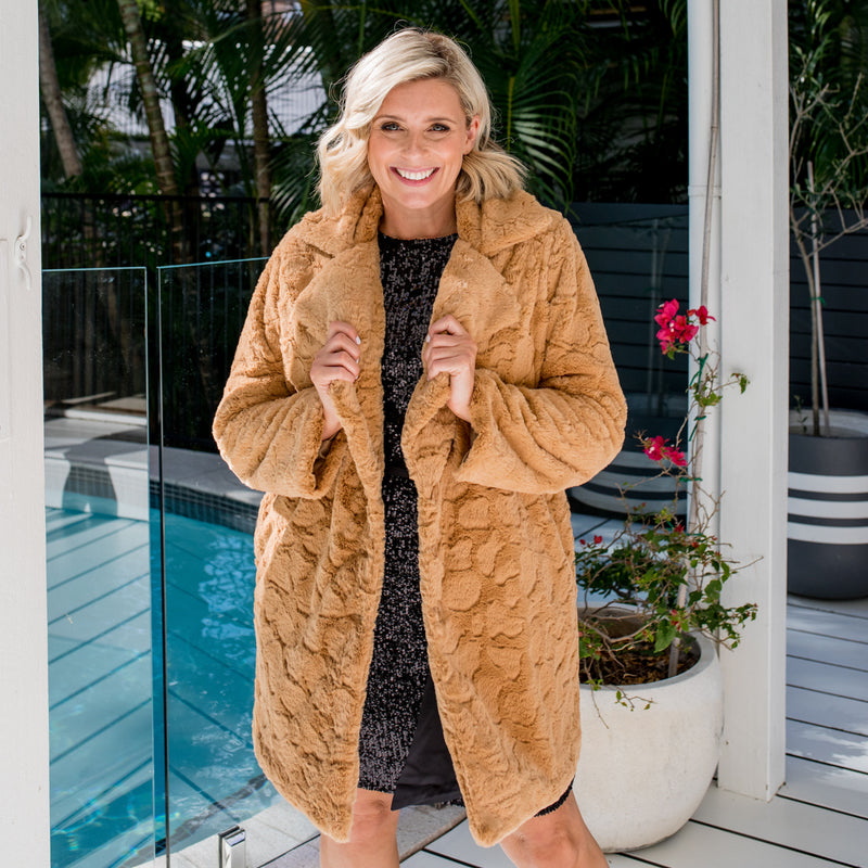 Styling You The Label Constance faux fur coat - camel, made in Australia