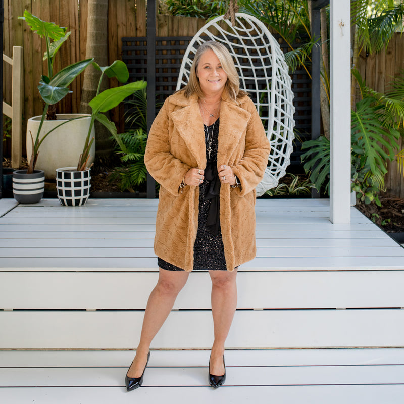 Styling You The Label Constance faux fur coat - camel, made in Australia