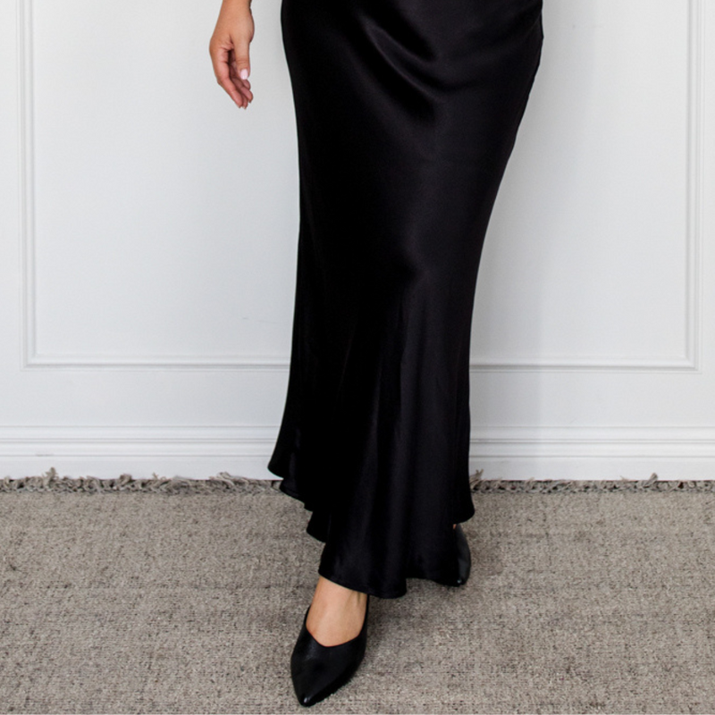 Styling You The Label Debbie satin maxi slip skirt - black, made in Australia