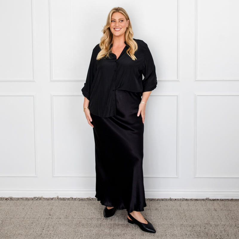 Styling You The Label Debbie satin maxi slip skirt - black, made in Australia