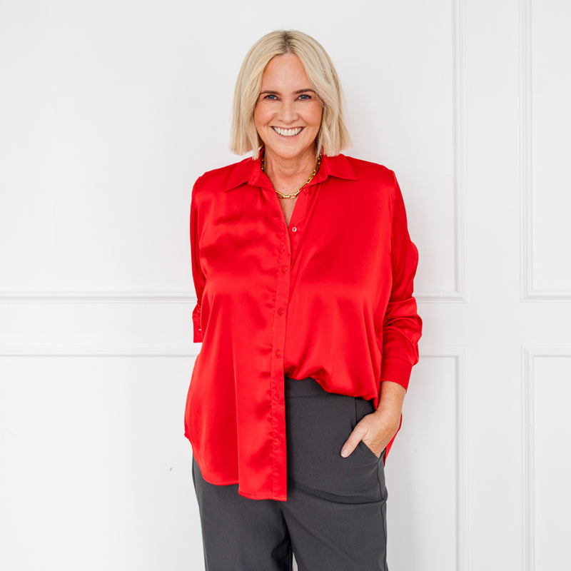 Styling You The Label Di satin shirt - cherry red. Made in Australia
