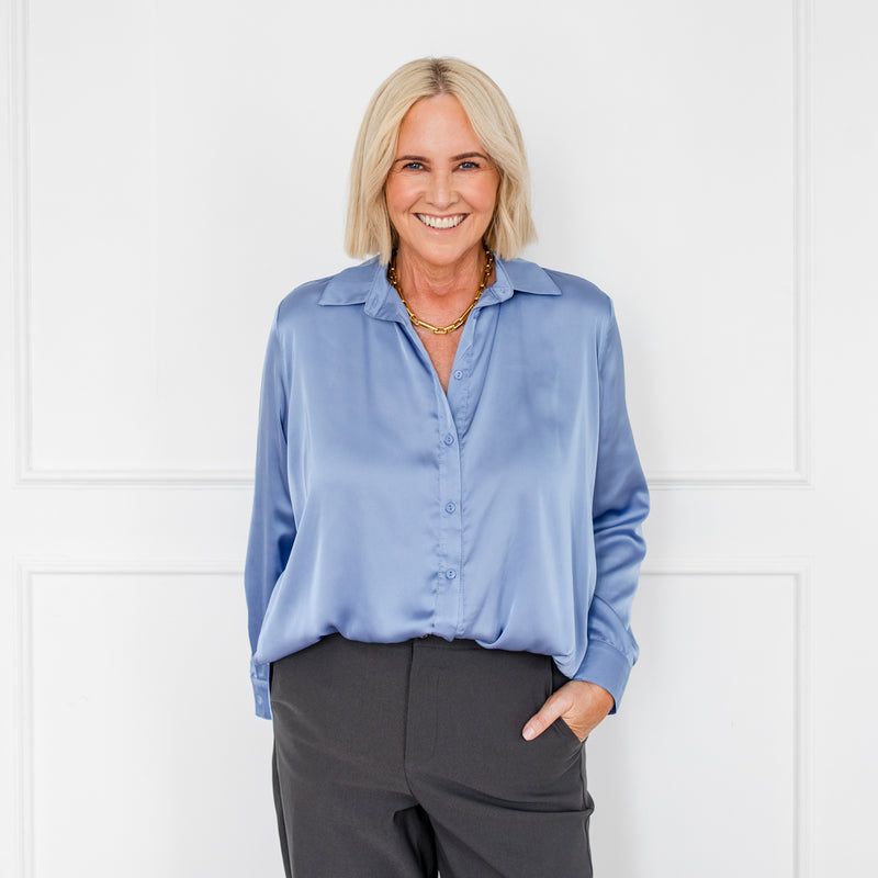 Styling You The Label Di satin shirt - periwinkle blue. Made in Australia
