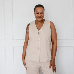 Styling You The Label Dimity stretch sleeveless tailored vest - beige, made in Australia