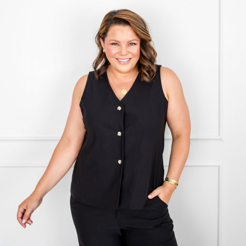 Styling You The Label Dimity stretch tailored vest - black, made in Australia