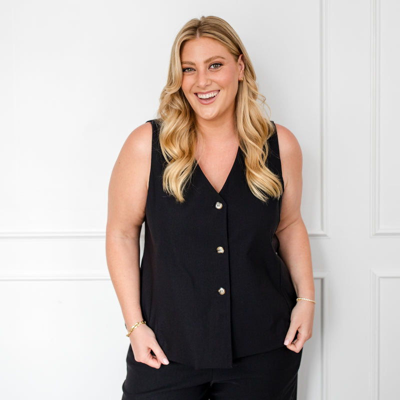 Styling You The Label Dimity stretch tailored vest - black, made in Australia