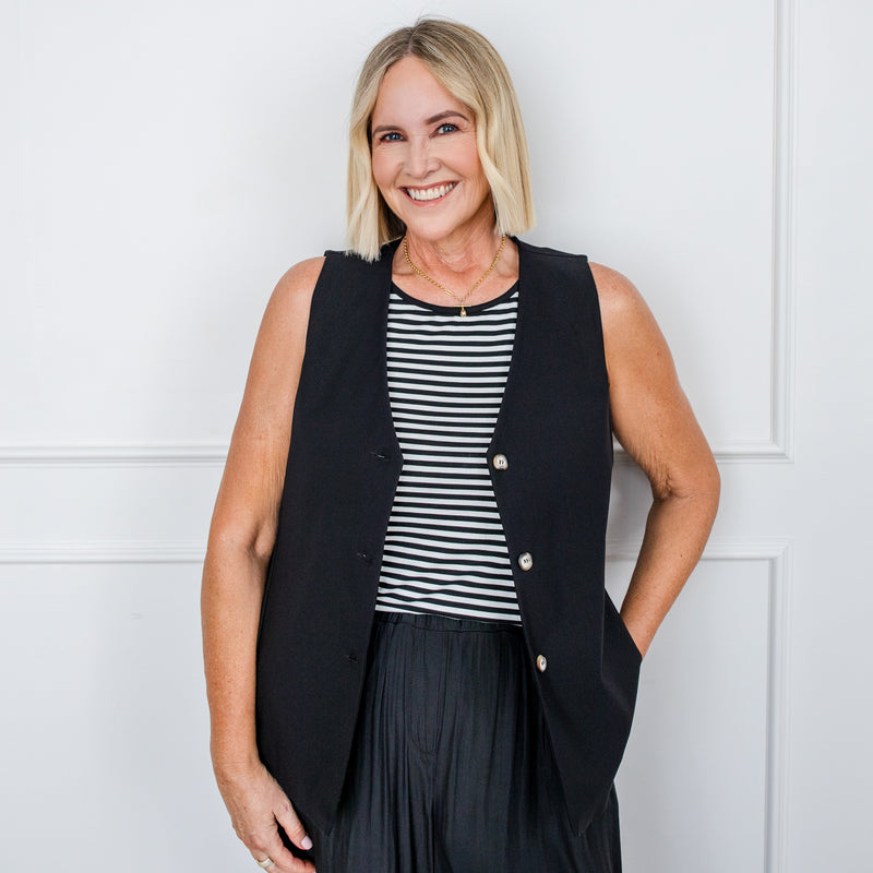 Styling You The Label Dimity stretch tailored vest - black, made in Australia