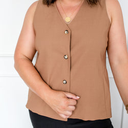 Styling You The Label Dimity stretch tailored vest - cognac, made in Australia