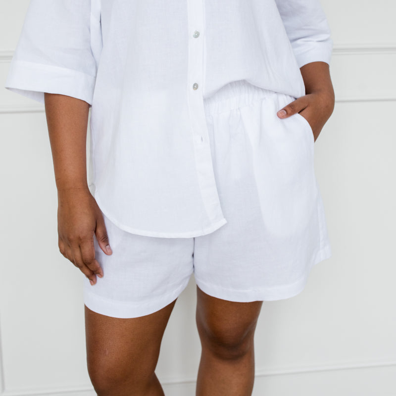 Styling You The Label Emily cotton linen shorts - white, made in Australia