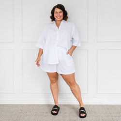 Styling You The Label Emily cotton linen shorts - white, made in Australia