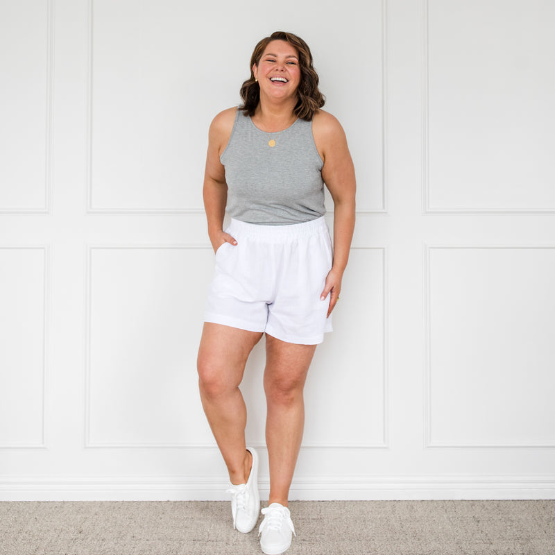 Styling You The Label Emily cotton linen shorts - white, made in Australia