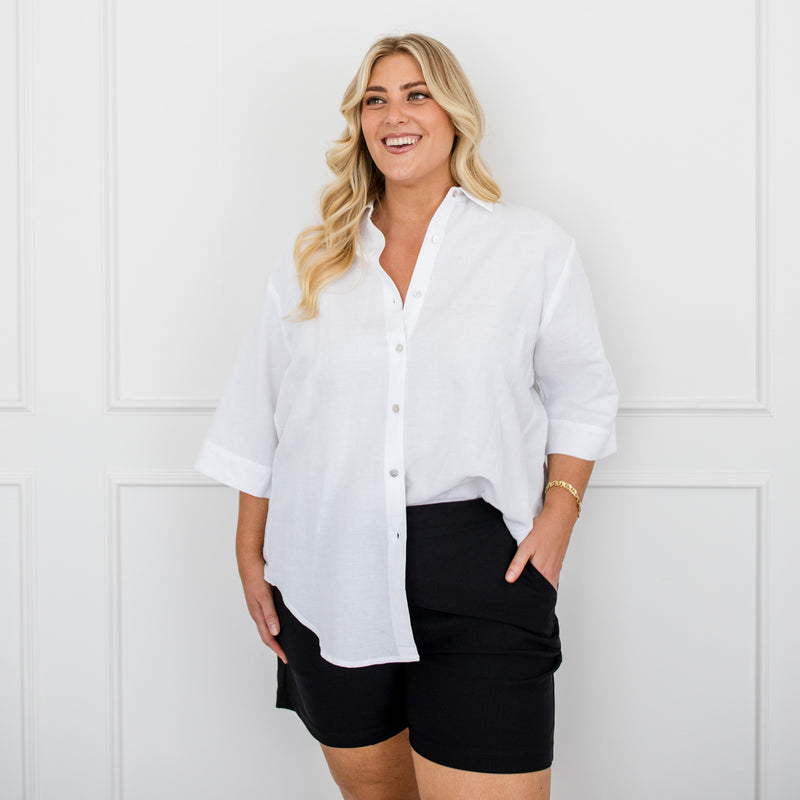 Styling You The Label Grace cotton linen short-sleeve shirt - white, made in Australia