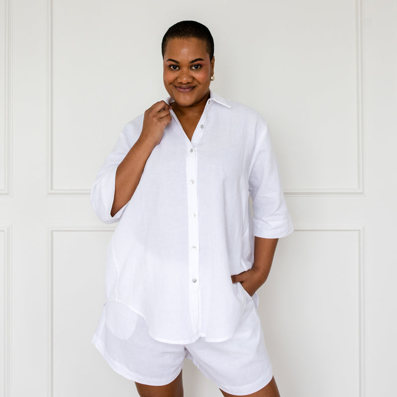 Styling You The Label Grace cotton linen short-sleeve shirt - white, made in Australia