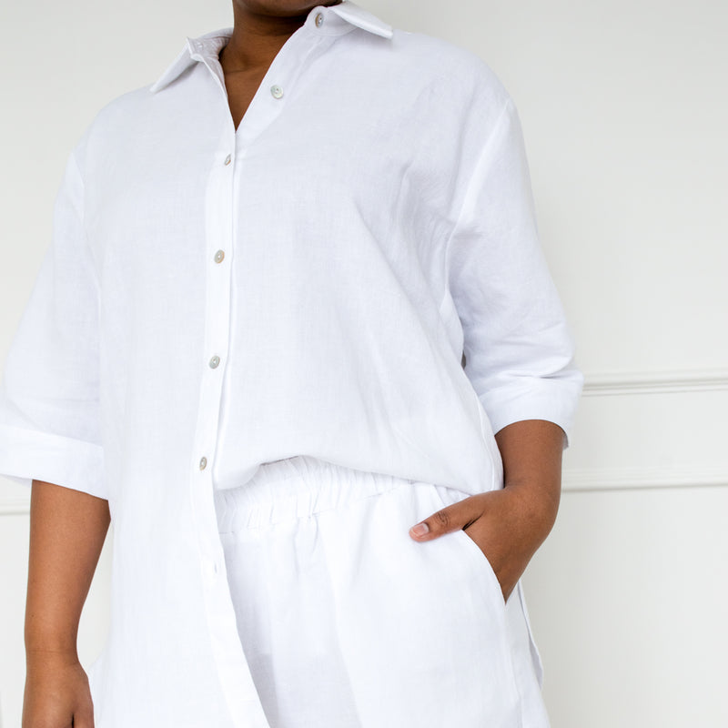 Styling You The Label Grace cotton linen short-sleeve shirt - white, made in Australia