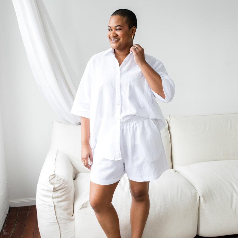 Styling You The Label Grace cotton linen short-sleeve shirt - white, made in Australia