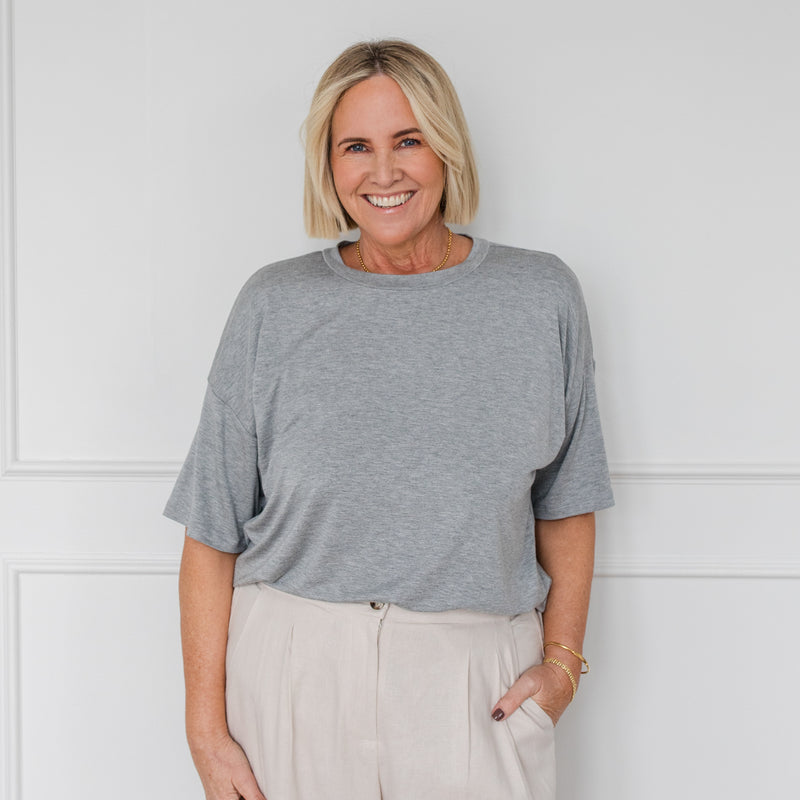 Styling You The Label Gretta boxy t-shirt - grey marle; made in Australia