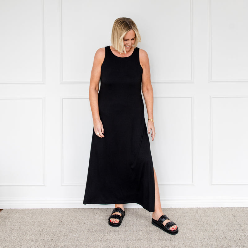 Styling You The Label Harper tank maxi t-shirt dress - black, made in Australia