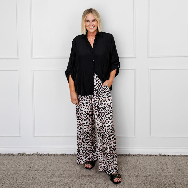 Styling You The Label Hayley relaxed stretch satin pant - leopard, made in Australia