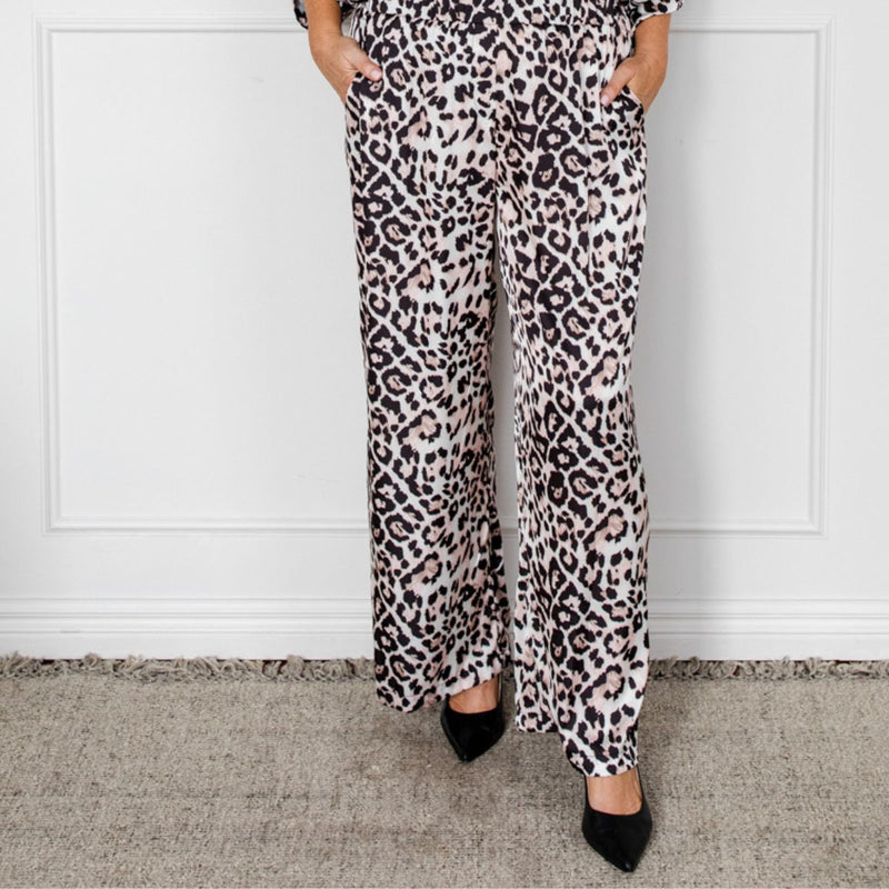 Styling You The Label Hayley relaxed stretch satin pant - leopard, made in Australia