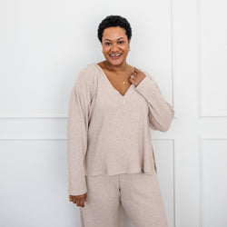 Styling You The Label Heidi rib v neck tunic - biscuit, made in Australia