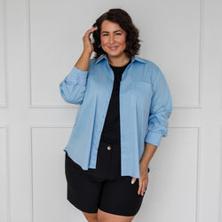 Styling You The Label Jemima stretch cotton long-sleeve shirt - blue, made in Australia