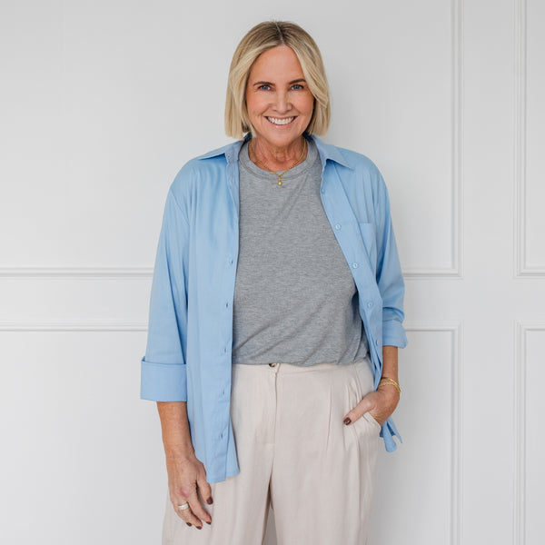 Styling You The Label Jemima stretch cotton long-sleeve shirt - blue, made in Australia