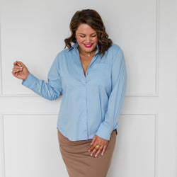 Styling You The Label Jemima stretch cotton long-sleeve shirt - blue, made in Australia