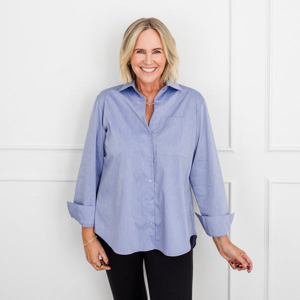 Styling You The Label Jemima stretch cotton long-sleeve shirt - denim blue, made in Australia