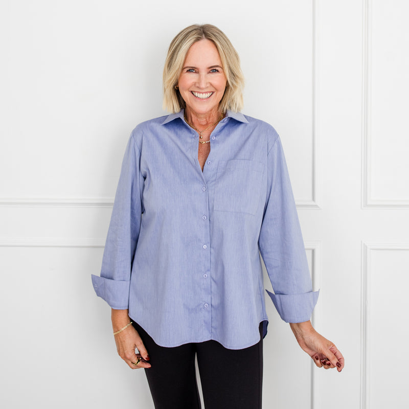 Styling You The Label Jemima stretch cotton long-sleeve shirt - denim blue, made in Australia