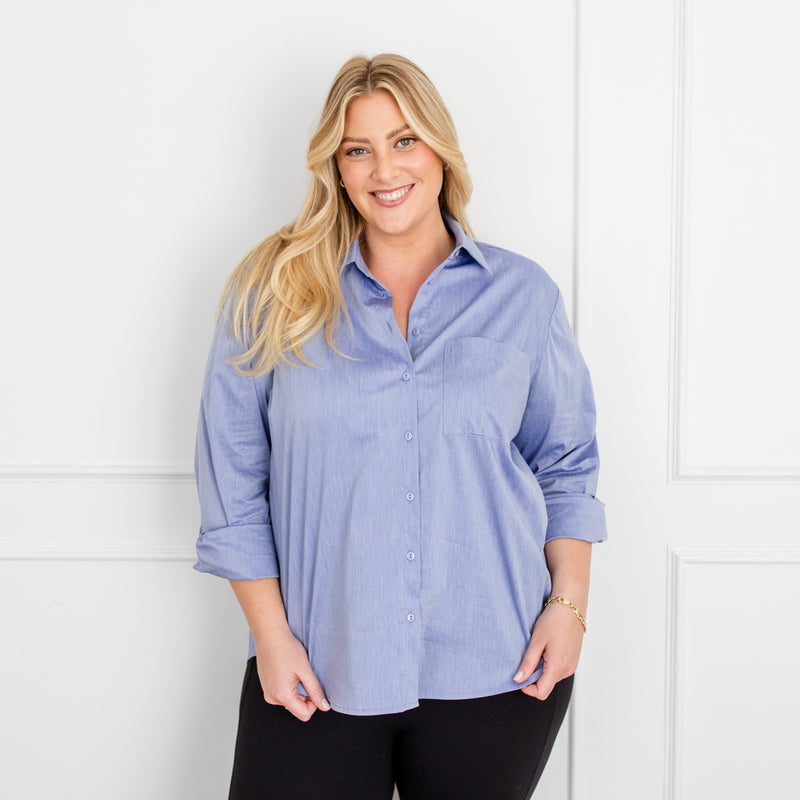 Styling You The Label Jemima stretch cotton long-sleeve shirt - denim blue, made in Australia