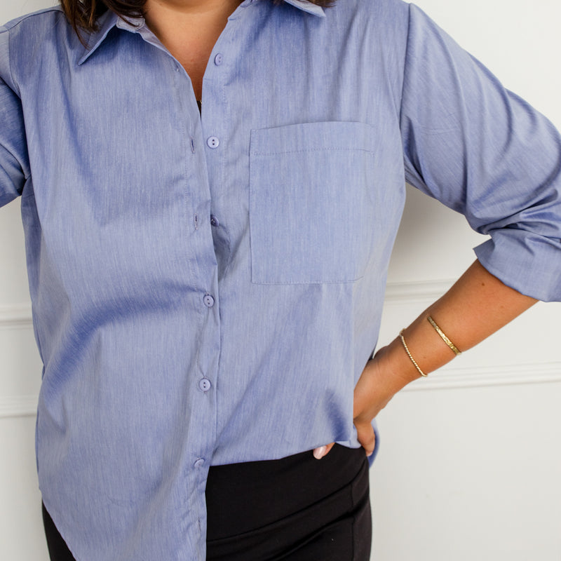 Styling You The Label Jemima stretch cotton long-sleeve shirt - denim blue, made in Australia