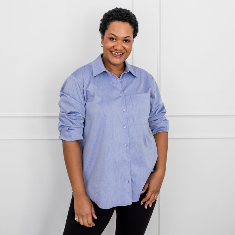 Styling You The Label Jemima stretch cotton long-sleeve shirt - denim blue, made in Australia