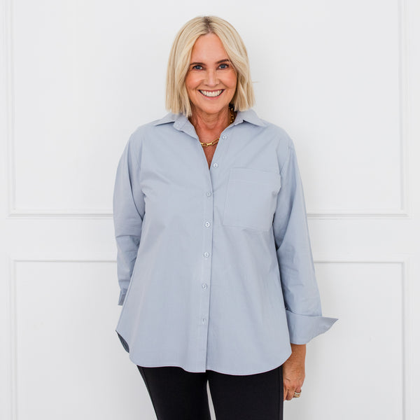 Styling You The Label Katie relaxed stretch cotton shirt - sky blue, made in Australia